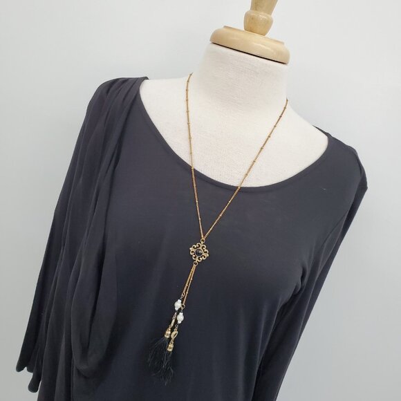 Daisy Fuentes NWT Womens L Black Draped 3/4 Sleeve Rayon Tunic Top Evening - Picture 8 of 16